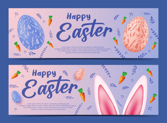 Wall Mural - Happy easter day banner template. Easter day celebration vector illustration set