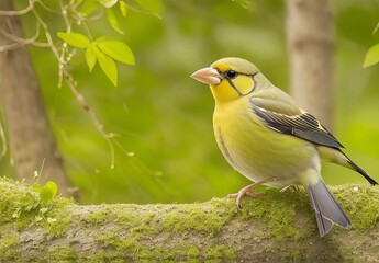 Yellow birds near the water European Greenfinch Chloris chloris
