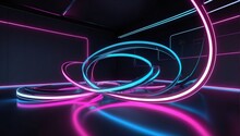 3d Render Abstract Neon Background Flores Centimes Glowing.