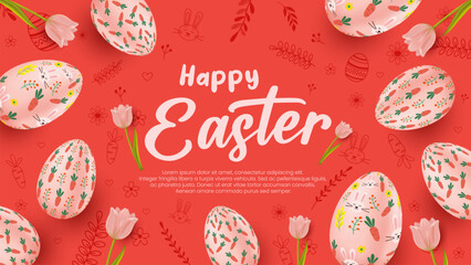 Wall Mural - Happy easter day celebration vector illustration background. Easter day greeting card template