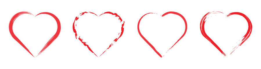 Poster - heart shape icons set . red love valentine symbol on transparent background. paint brush drawn shape vector illustration.