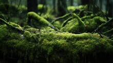 Beautiful Close-up Photo Of Mossy Forest Floor. Abundant Nature
