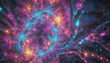 Abstract Neon Fractal Wallpaper Background With Space. Ai Generated.