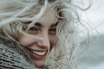 Wall Mural - Young woman in white tee, joyfully confident portrait of young happy woman looks in camera, Ai generated.