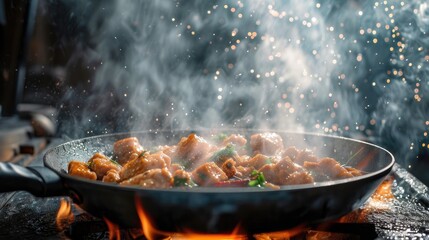 Fry boiling cooking in oil meat goulash wallpaper background