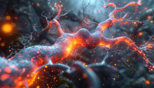 Rare Disease Is Shown In The Form Of An Organism On The Blur Background, In The Style Of Light Orange And Dark Grey, Photorealistic Detailing. 