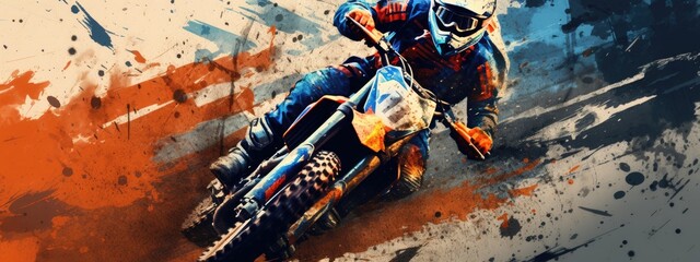 Wall Mural - Vibrant royal blue and orange grunge textures for poster and web banner design, perfect for extreme, sportswear, racing, cycling, football, motocross