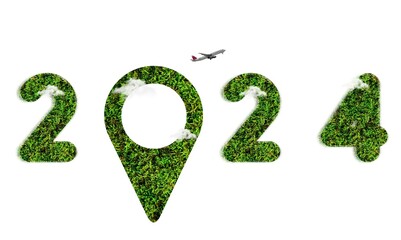 Canvas Print - Green location sign with 2024 numbers, tourism concept