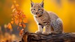 Majestic bobcat gracefully sitting on a tree branch captured in stunning wildlife photography