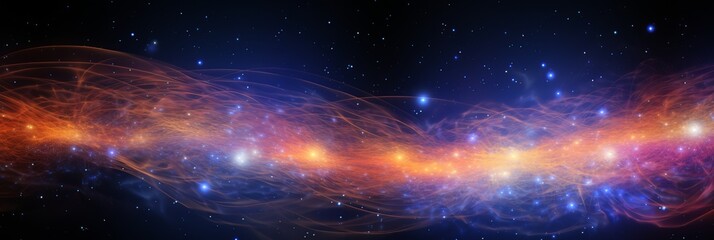 Poster - Dynamic particle data visualization in abstract space background with astronomical theme