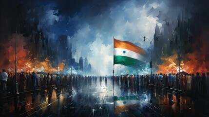 Wall Mural - India flag with fists painting on it ,illustration, Indian Republic Day, Indian Independence day