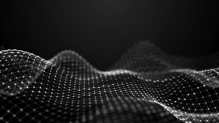 Fototapete - Internet technology network. Abstract black and white background. Large amount of data. 3d rendering.