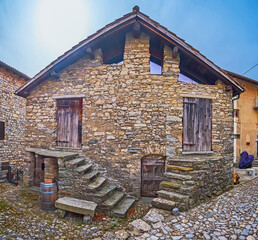 Poster - The medieval houses in Bre, Switzerland