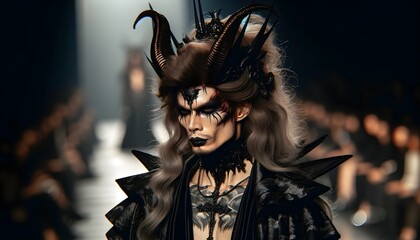 Devil with horns, runway background