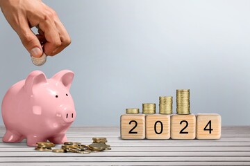 Sticker - Happy 2024 New Year with pink piggy bank