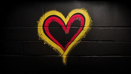 Wall Mural - graffiti with a heart shape as a love symbol on black wall 