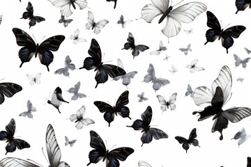  a group of black and white butterflies flying in the air with white and black wings and black and white wings.