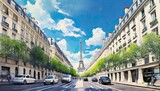 Fototapeta Fototapeta uliczki - streets of paris france blue sky buildings and traffic