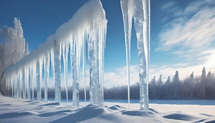 Canvas Print - row of frosty icicles in nature