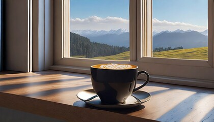 Wall Mural - cup of coffee near window