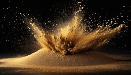 Wall Mural - sand explosion with vibrant splashes of gold sand on black background 