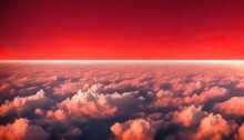 Thick Clouds On The Surface Of The Earth In The Red Sky