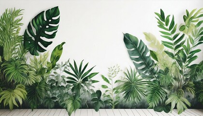 Wall Mural - tropical leaves and plants tropical branches art drawing on a white background wall murals in the interior