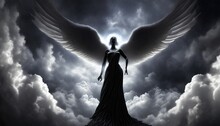 Angel Lucifer In Heaven Black Clouds Mystical Atmosphere