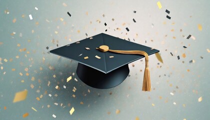 graduation cap with confetti background 
