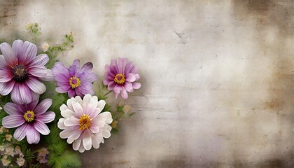 Wall Mural - flowers on a textured background with scuffs