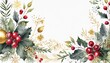 christmas invitation design watercolor postcard for holiday berries flowers gold and herbs