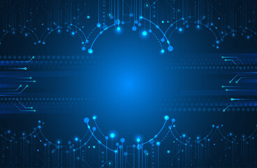 Abstract circles and lines futuristic concept. Data transfer and protection, internet communication on a blue background. High computer technology design. Modern science vector presentation.
