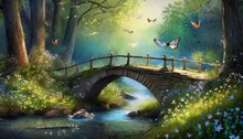 Magical Fairy Tale Bridge Over The River 