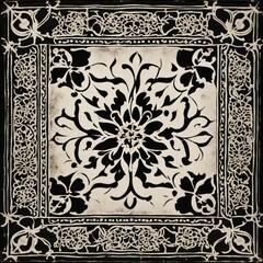 pattern with flowers  A Moroccan tile pattern with a floral border and a grunge effect isolated on a black background 