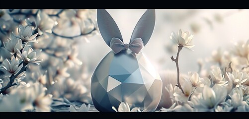 Platinum egg, bunny ears, velvet bow, and geometric triangles