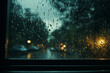 Raindrops falling on a windowpane, capturing the essence of melancholy
