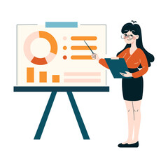 Poster - Data analysis presentation concept. Analytical expert explaining growth statistics. Business strategy visualization. Strategic business insight. Flat vector illustration