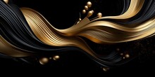 Abstract Fractal Gold Background, Luxury Wave Wallpaper, Modern, Balls, Luxury Silk And Fabric, Black And Gold