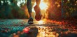jog with sport shoes, in the style of bokeh panorama, chalky, lens flare, signe vilstrup