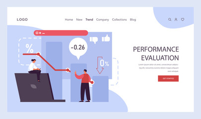 Poster - Performance Evaluation concept. Professionals analyzing declining metrics and strategizing for business growth. Effective assessment and strategy planning. Flat vector illustration