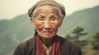 Photorealistic Old Chinese Woman with Blond Straight Hair vintage Illustration. Portrait of a person in Great Depression era aesthetics. Historic movie style Ai Generated Horizontal Illustration.