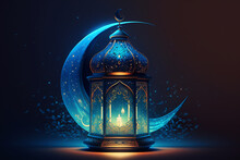Holographic Ramadan Kareem Lantern Crescent Moon 