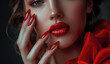 Manicure, woman with painted nails, art nails, red colours