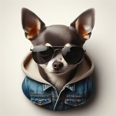 Sticker - a dog in a denim jacket and sunglasses
