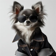 Sticker - a dog in a denim jacket and sunglasses
