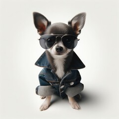 Sticker - a dog in a denim jacket and sunglasses
