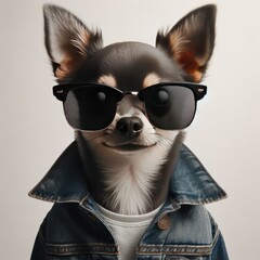 Sticker - a dog in a denim jacket and sunglasses
