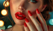 © noeh - Manicure, woman with painted nails, art nails, red colours