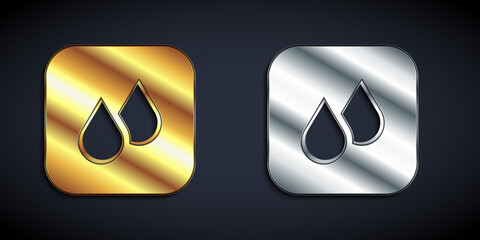 Wall Mural - Gold and silver Water drop icon isolated on black background. Long shadow style. Vector