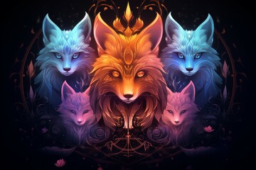 Poster - Luminescent spirit foxes - Generative AI